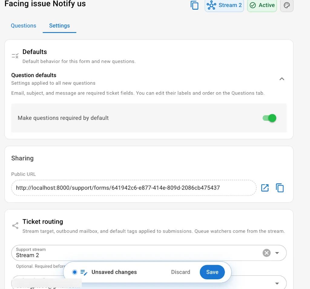 Service Desk Form Builder Settings [desktop]